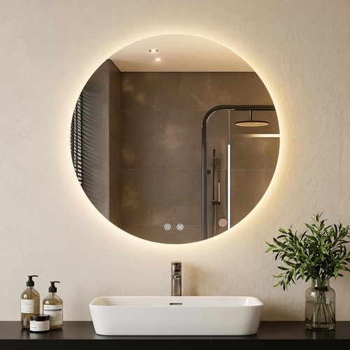 Round bathroom mirror - bathroom, with