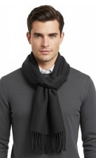 Luxurious Cashemere Blend Scarf with Fringed Ends -  Charcoal Grey