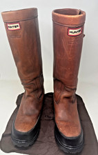 Hunter Crown Brown Leather Long Waterproof Boots UK Size 9