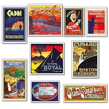 Fridge magnets vintage luggage label Atlantic steamer trunk set of 9 magnets