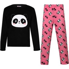 A2Z 4 Kids Girls Panda Pyjamas 2 Piece Soft Fluffy Loungewear Cosy Pyjama Set