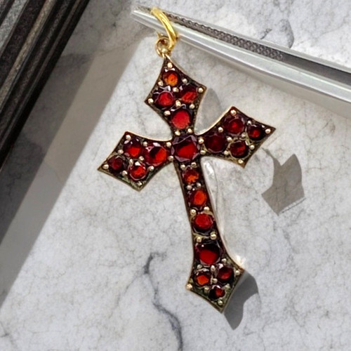 Antique garnet cross pendant - garnet,