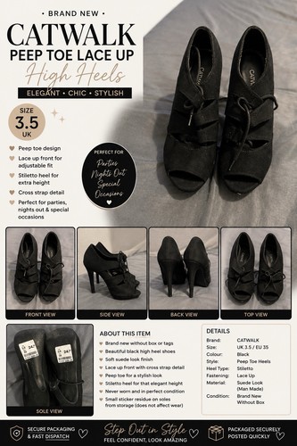 Catwalk black peep - black, lace