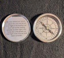 Winston Churchill Commemorative Chrome Compass And Inscribed Lid "We Shall Fight