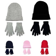 Boys Girls Hat and Gloves set Teenagers Winter Warm Magic Gloves Kids Knitted