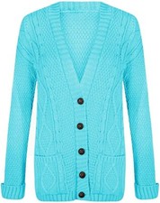 Women Ladies Button Up Boyfriend Cardigan Top Long Sleeve Pocket Cable Knitted