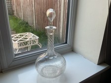Antique Victorian Faceted Shaft And Globe Etched Crystal Decanter With Stopper