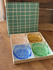 Vintage Set 4 Colourful Bohemia Glass Czechoslovakia Dishes In Box - Retro!