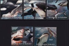 KILLER WHALE (Orca) & GREAT WHITE SHARK Sea/Marine Life Stamp Set (2012 Burundi)