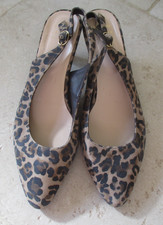 JOHN LEWIS Ladies Leopard Print Kitten Heel Slingback Shoes size 39 EU - 6 UK