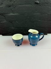 Denby Boston Blue Milk / Cream Jug 12.5 cm and Open Sugar Bowl Set
