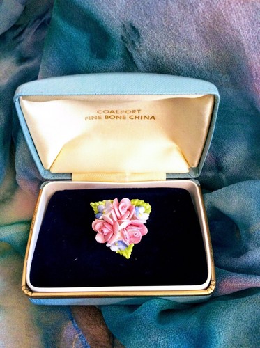 Vintage coalport brooch bone - brooch,