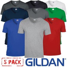 5 Pack Gildan V-Neck T-Shirt Short Sleeve Mens Plain Cotton Softstyle Tee Top