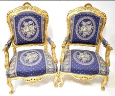 French Empire style gold painted suite, three-seater settee and 2 armchairs