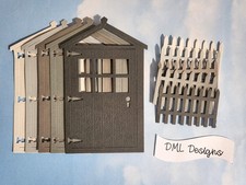 Die Cut Cuts Garden Shed & Fence x 5 sets Mixed Grey Colours Card Topper