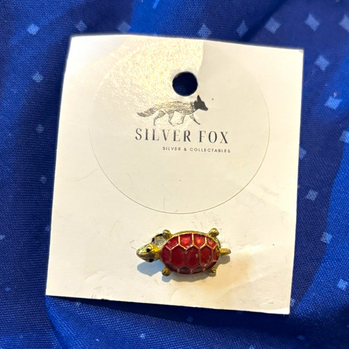 Silver fox turtle pin brooch - turtle,