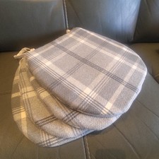 4 x Highland Check Dove Grey D-Shape Tie-On seat pads Hand Made 