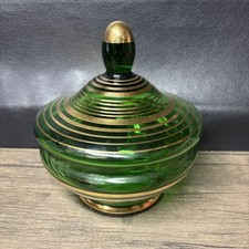 Beautiful Green Glass Bon Bon Jar