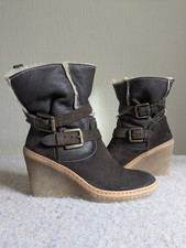 Celtic & Co. Leather and Sheepskin Shearling Wedge Biker Boots Size 36/UK 3