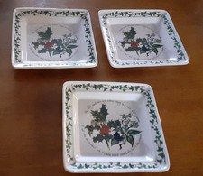 PORT MEIRION HOLLY & IVY 8.5 " 3 SQUARE VINTAGE DINNER/SALAD/BUFFET PLATES EXCON