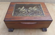 Vintage Old Antique Wood Wooden Trinket Box Dressing Table Horse riding scene 