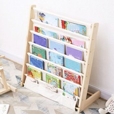 Kids Childrens Book Shelf Wooden Sling Storage Rack Organizer Bookcase Bookshelf