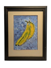 Modernist Abstract Acrylic Painting Bananas Framed Art Signed