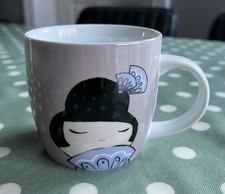 Japanese Momiji Kokeshi Doll Mug ‘Take It Easy Life Is Peaches’ Written Inside