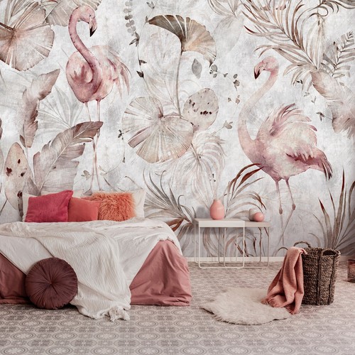 Leaves flamingos concrete - flamingos,
