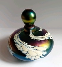 Malcolm Sutcliffe HOTHOUSE GLASS Iridescent Swirl Perfume Bottle Signed