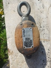 Antique Oak Ships Rope Pulley Block Single 12 " Long Great Display Piece