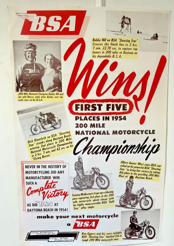 Bsa 1954 daytona poster - daytona, "bsa