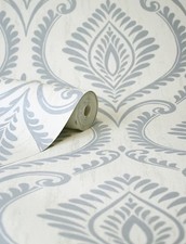 BARGAIN Job Lot Of 7 Rolls Crown Estelle Blue Damask Metallic Wallpaper M1757