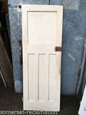 27 7/8x76 3/8” 1930s Painted Pitch Pine Four Panel 1 Over 3 Narrow Internal Door