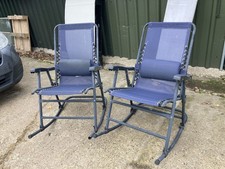 Blue Metal Rocking Folding Garden Armchair Chair x 2