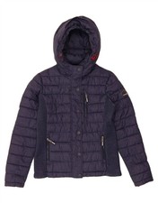 SUPERDRY Womens Hooded Padded Jacket UK 14 Medium Navy Blue Polyester AO04