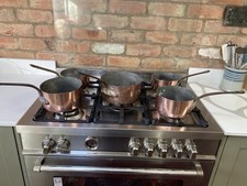 Vintage French Set Of Five Large Heavy Copper Pans