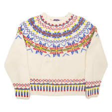 ALLEN SOLLY Womens Icelandic Jumper Cream Fair Isle Tight Knit Wool M
