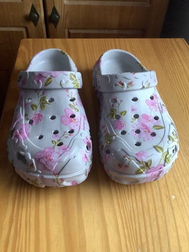 Ladies floral clogs - clogs, grey