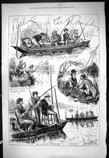 Antique Old Print Fishing On