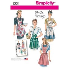 SIMPLICITY 1221 1940'S VINTAGE APRONS Sewing pattern Sizes S - L