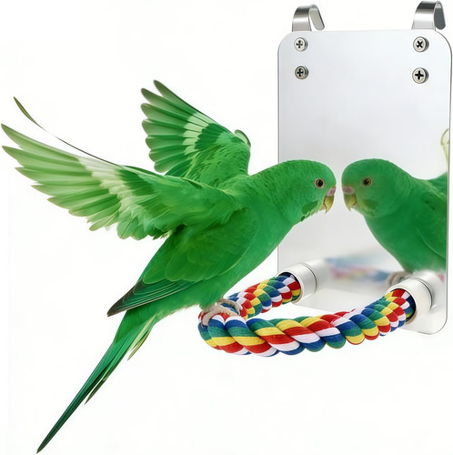 Bird mirror with rope - rope, perch