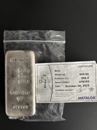 Metalor 500g silver bar 999 - silver,