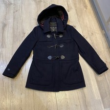 BARBOUR Womens Duffle Coat Dark Navy Wool Hooded UK 12 Vintage 00s