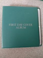 (15) GREEN W H SMITH STAMP ALBUM WITH 15 FDC FIRST DAY COVER PAGES