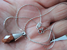 NICE SILVER PENDANT WITH FACETED SUNSTONE GEM 2.6 CM. LONG + 17" 925 SILVER CHAI