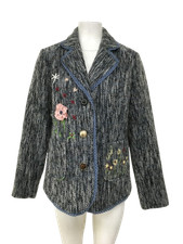 JOE BROWNS Ladies UK16 Blue Knitted Floral Jacket with Embroidery Trim Pre-Loved