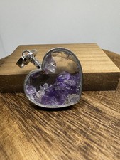 Glass Heart Wish Bottle With Amethyst Chips Stone