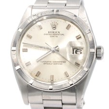 Mens Rolex Date Stainless Steel Watch Engine-Turned Index Bezel Silver Dial 1501