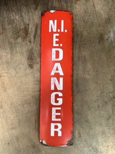 Vintage red enamel danger sign - vintage,